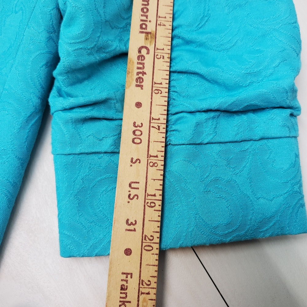 Papell Petites Vintage 100% Silk Teal Paisley Jacquard Skirt Suit Set 12P Luxury - Picture 15 of 16